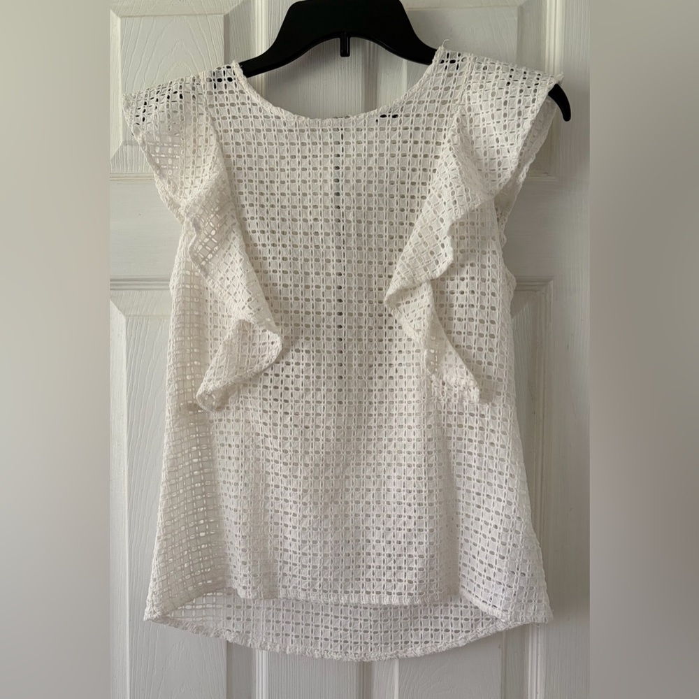 Joe's Jeans White Crochet Ruffle Blouse